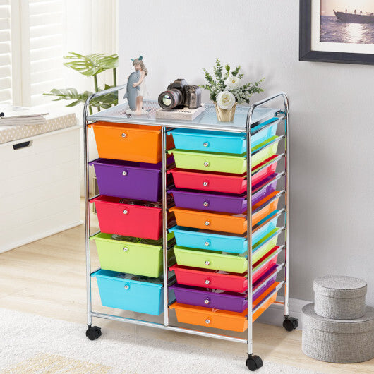 Costway 15-Drawer Utility Rolling Organizer Cart with Multi-Use Storage-Multicolor LuxuryLifeWay Online Store