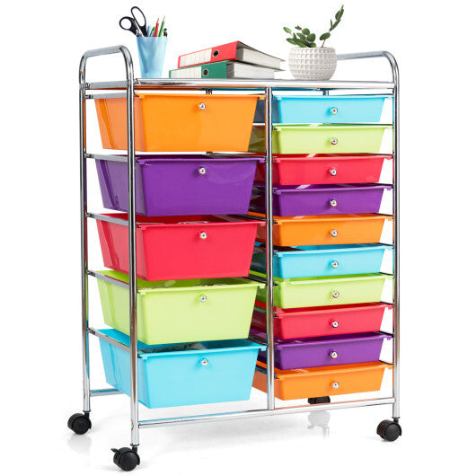 Costway 15-Drawer Utility Rolling Organizer Cart with Multi-Use Storage-Multicolor LuxuryLifeWay Online Store