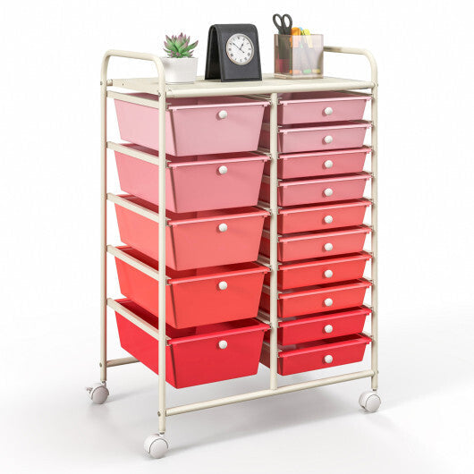 Costway 15-Drawer Utility Rolling Organizer Cart Multi-Use Storage-Gradient Pink LuxuryLifeWay Online Store