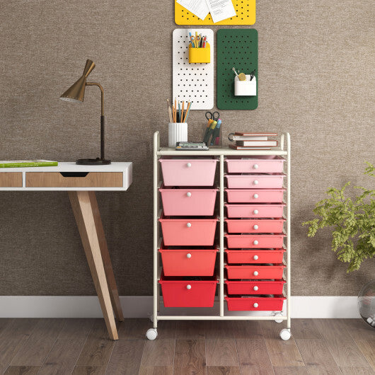 Costway 15-Drawer Utility Rolling Organizer Cart Multi-Use Storage-Gradient Pink LuxuryLifeWay Online Store