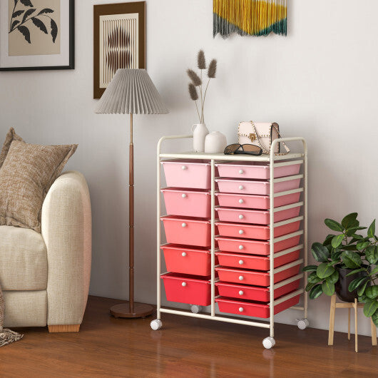 Costway 15-Drawer Utility Rolling Organizer Cart Multi-Use Storage-Gradient Pink LuxuryLifeWay Online Store