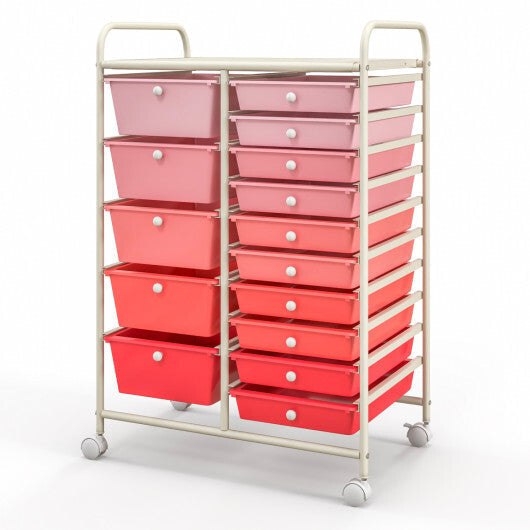 Costway 15-Drawer Utility Rolling Organizer Cart Multi-Use Storage-Gradient Pink LuxuryLifeWay Online Store