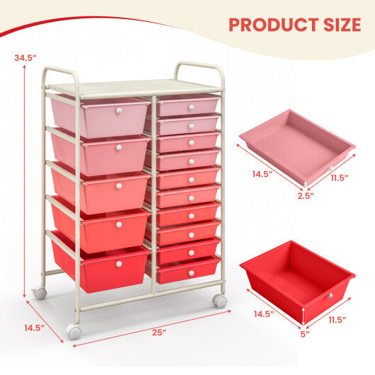 Costway 15-Drawer Utility Rolling Organizer Cart Multi-Use Storage-Gradient Pink LuxuryLifeWay Online Store