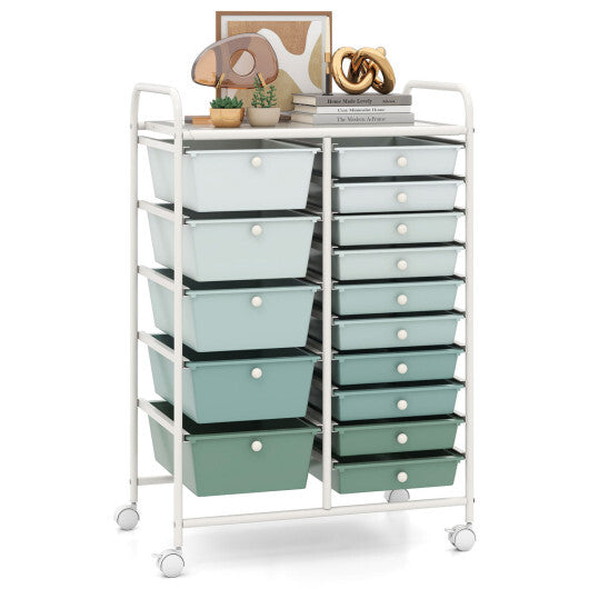 Costway 15-Drawer Utility Rolling Cart with Drawers Multi-Use Storage-Lime Green LuxuryLifeWay Online Store