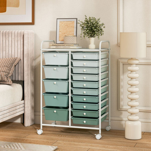 Costway 15-Drawer Utility Rolling Cart with Drawers Multi-Use Storage-Lime Green LuxuryLifeWay Online Store