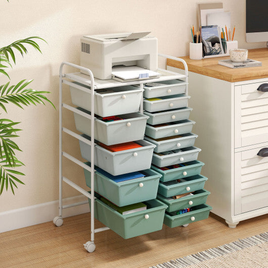 Costway 15-Drawer Utility Rolling Cart with Drawers Multi-Use Storage-Lime Green LuxuryLifeWay Online Store