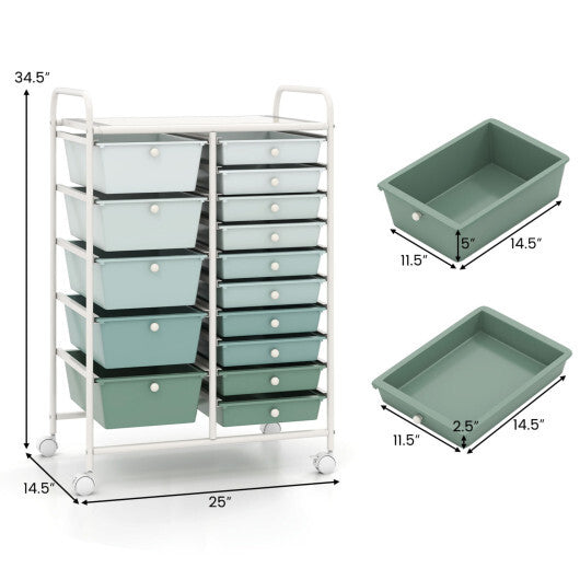 Costway 15-Drawer Utility Rolling Cart with Drawers Multi-Use Storage-Lime Green LuxuryLifeWay Online Store