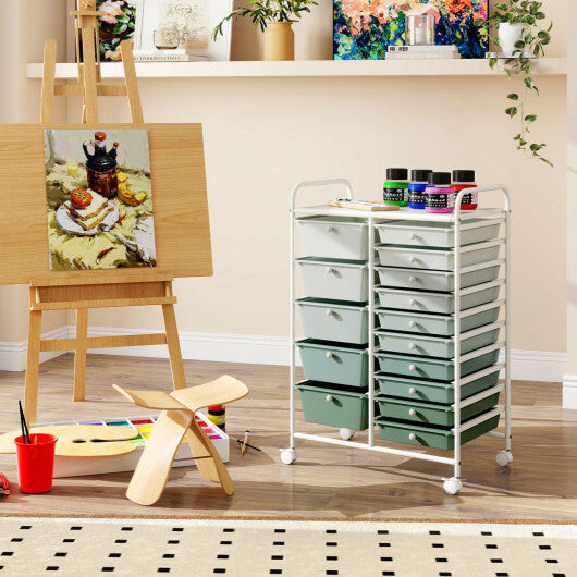 Costway 15-Drawer Utility Rolling Cart with Drawers Multi-Use Storage-Lime Green LuxuryLifeWay Online Store