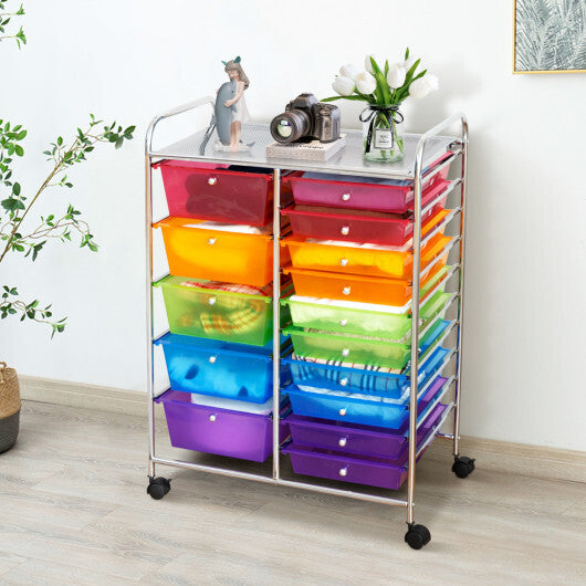 Costway 15 Drawers Rolling Storage Cart Organizer