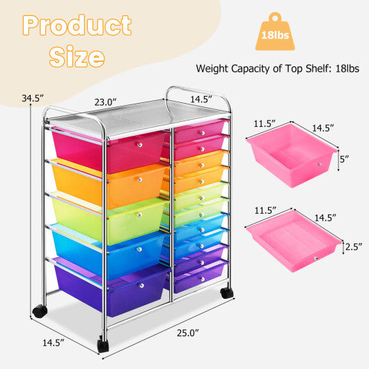 Costway 15 Drawers Rolling Storage Cart Organizer