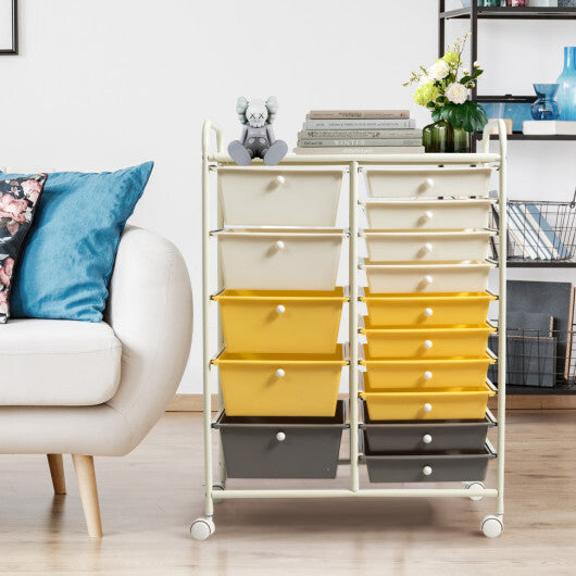 Costway 15-Drawer Storage Rolling Organizer Cart-Yellow LuxuryLifeWay Online Store