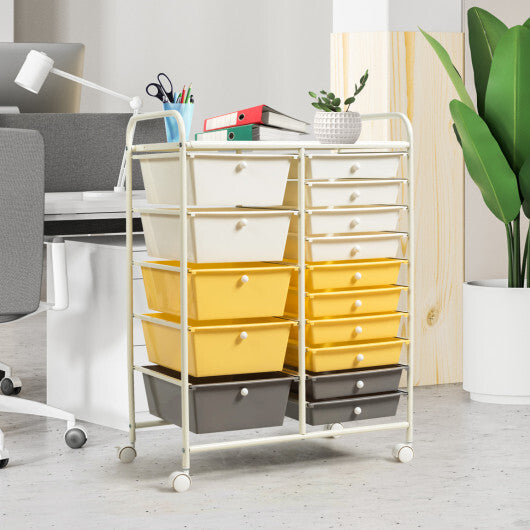 Costway 15-Drawer Storage Rolling Organizer Cart-Yellow LuxuryLifeWay Online Store