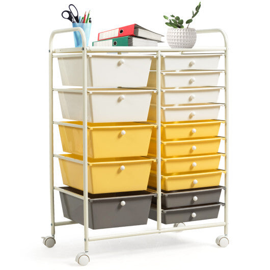 Costway 15-Drawer Storage Rolling Organizer Cart-Yellow LuxuryLifeWay Online Store