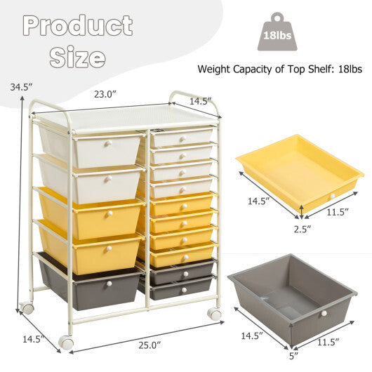 Costway 15-Drawer Storage Rolling Organizer Cart-Yellow LuxuryLifeWay Online Store
