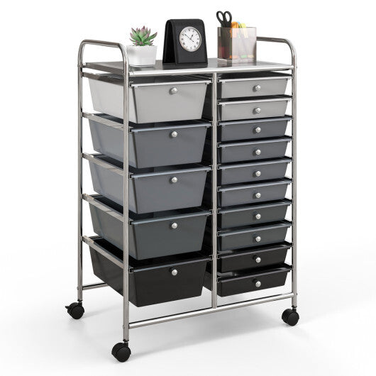 Costway 15-Drawer Utility Rolling Organizer Cart Multi-Use Storage-Black & Gray LuxuryLifeWay Online Store