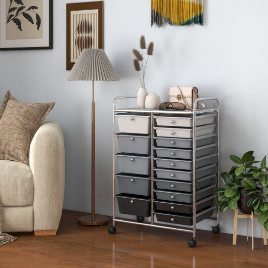 Costway 15-Drawer Utility Rolling Organizer Cart Multi-Use Storage-Black & Gray LuxuryLifeWay Online Store