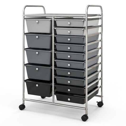 Costway 15-Drawer Utility Rolling Organizer Cart Multi-Use Storage-Black & Gray LuxuryLifeWay Online Store