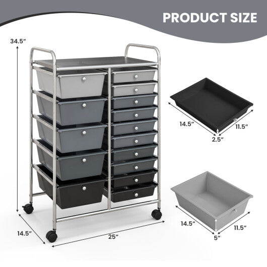 Costway 15-Drawer Utility Rolling Organizer Cart Multi-Use Storage-Black & Gray LuxuryLifeWay Online Store