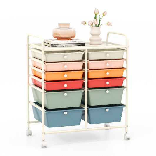 Costway 12 Drawers Rolling Cart Storage Scrapbook Paper Organizer Bins-Deep Multicolor LuxuryLifeWay Online Store