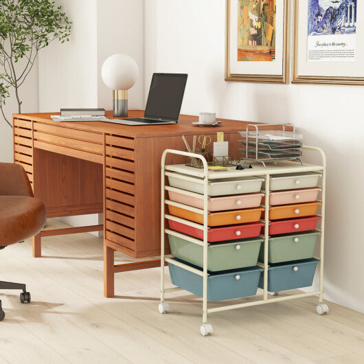 Costway 12 Drawers Rolling Cart Storage Scrapbook Paper Organizer Bins-Deep Multicolor LuxuryLifeWay Online Store