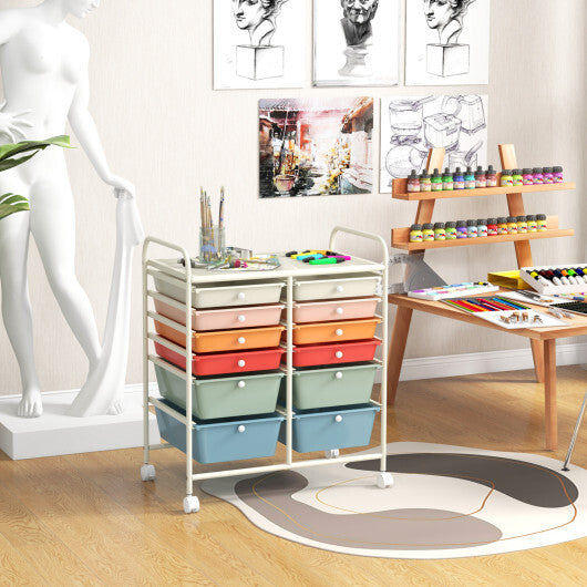 Costway 12 Drawers Rolling Cart Storage Scrapbook Paper Organizer Bins-Deep Multicolor LuxuryLifeWay Online Store