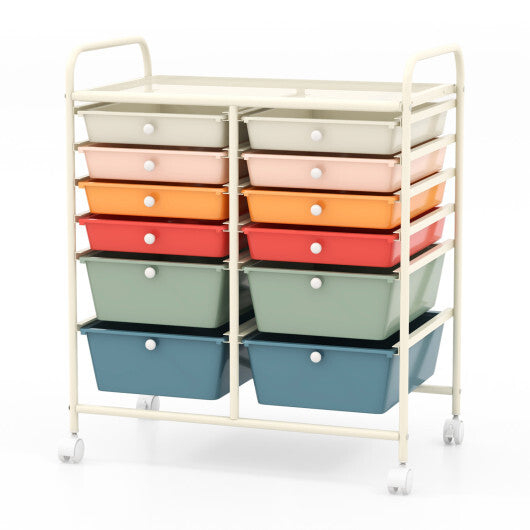 Costway 12 Drawers Rolling Cart Storage Scrapbook Paper Organizer Bins-Deep Multicolor LuxuryLifeWay Online Store
