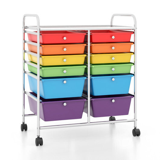 Costway 12 Drawers Rolling Cart Storage Scrapbook Paper Organizer Bins-Multicolor LuxuryLifeWay Online Store