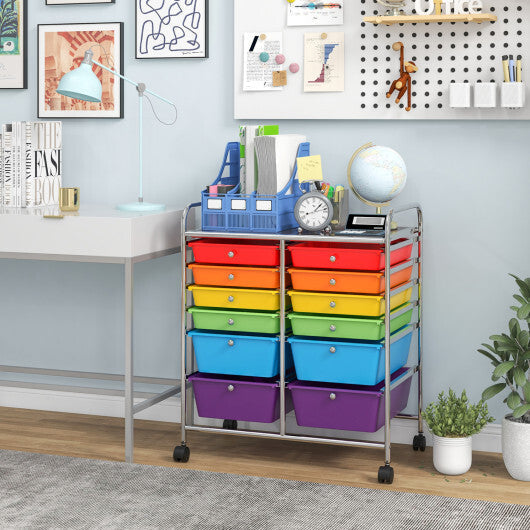 Costway 12 Drawers Rolling Cart Storage Scrapbook Paper Organizer Bins-Multicolor LuxuryLifeWay Online Store