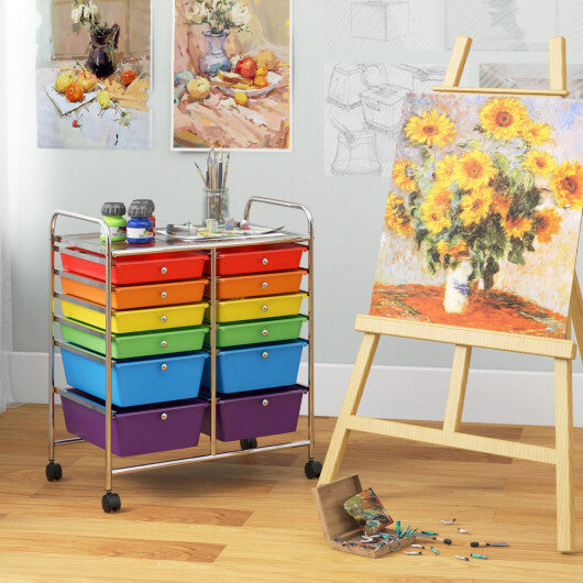 Costway 12 Drawers Rolling Cart Storage Scrapbook Paper Organizer Bins-Multicolor LuxuryLifeWay Online Store