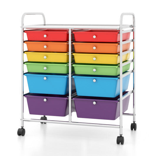 Costway 12 Drawers Rolling Cart Storage Scrapbook Paper Organizer Bins-Multicolor LuxuryLifeWay Online Store