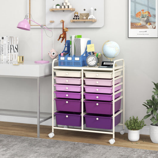 Costway 12-Drawer Rolling Storage Cart with Removable Drawers and Lockable Wheels-Purple LuxuryLifeWay Online Store