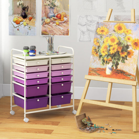 Costway 12-Drawer Rolling Storage Cart with Removable Drawers and Lockable Wheels-Purple LuxuryLifeWay Online Store