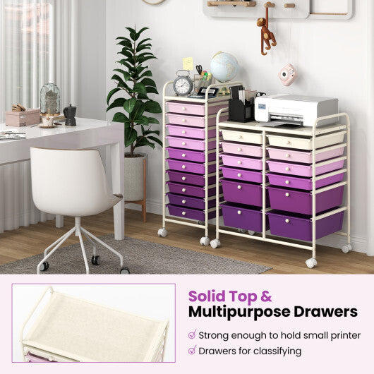Costway 12-Drawer Rolling Storage Cart with Removable Drawers and Lockable Wheels-Purple LuxuryLifeWay Online Store