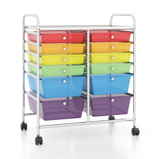 Costway 12 Drawers Rolling Cart Storage Scrapbook Paper Organizer Bins-Transparent Multicolor LuxuryLifeWay Online Store