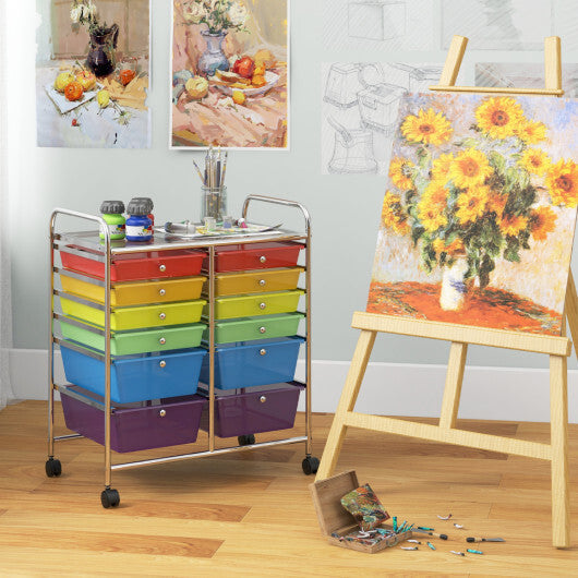 Costway 12 Drawers Rolling Cart Storage Scrapbook Paper Organizer Bins-Transparent Multicolor LuxuryLifeWay Online Store