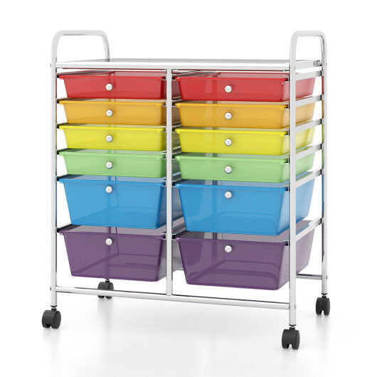 Costway 12 Drawers Rolling Cart Storage Scrapbook Paper Organizer Bins-Transparent Multicolor LuxuryLifeWay Online Store