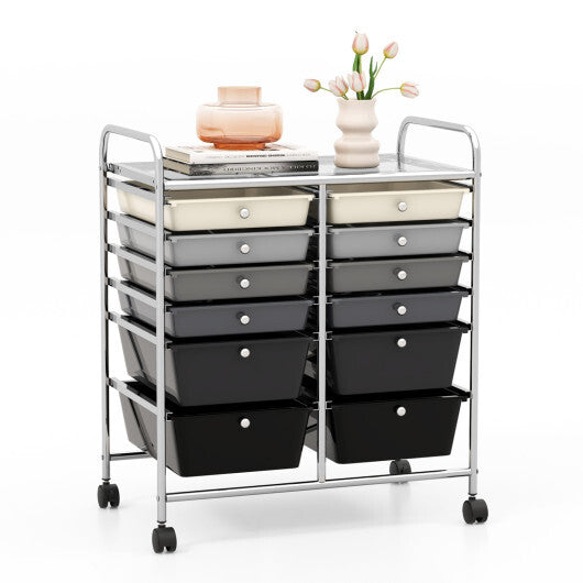 Costway 12-Drawer Rolling Storage Cart with Removable Drawers and Lockable Wheels-Gray LuxuryLifeWay Online Store