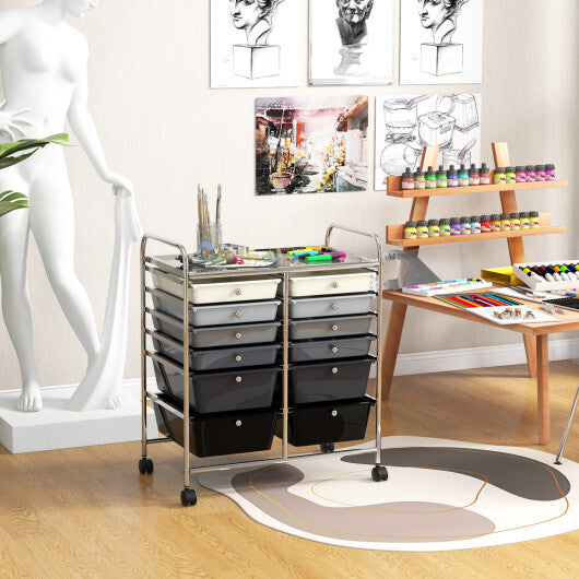 Costway 12-Drawer Rolling Storage Cart with Removable Drawers and Lockable Wheels-Gray LuxuryLifeWay Online Store