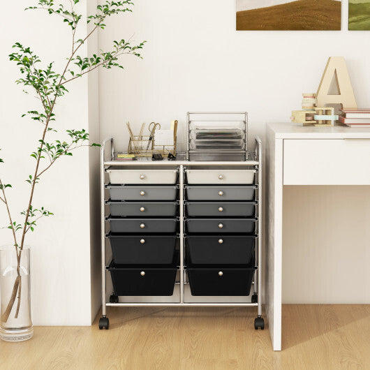 Costway 12-Drawer Rolling Storage Cart with Removable Drawers and Lockable Wheels-Gray LuxuryLifeWay Online Store