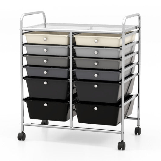 Costway 12-Drawer Rolling Storage Cart with Removable Drawers and Lockable Wheels-Gray LuxuryLifeWay Online Store