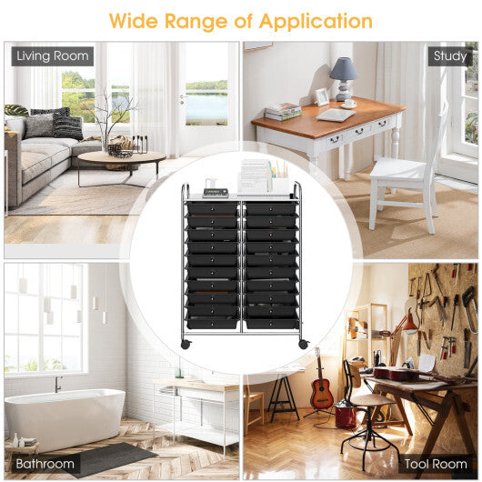 Costway 20 Drawers Storage Rolling Cart Studio Organizer-Black LuxuryLifeWay Online Store