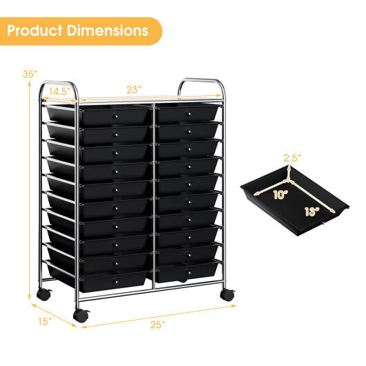 Costway 20 Drawers Storage Rolling Cart Studio Organizer-Black LuxuryLifeWay Online Store