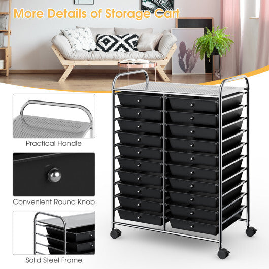 Costway 20 Drawers Storage Rolling Cart Studio Organizer-Black LuxuryLifeWay Online Store