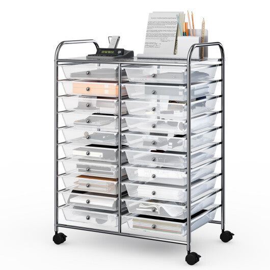 Costway 20 Drawers Storage Rolling Cart Studio Organizer-Transparent LuxuryLifeWay Online Store