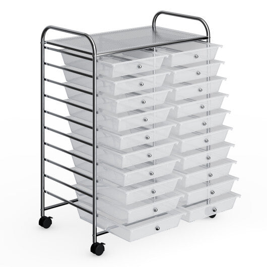 Costway 20 Drawers Storage Rolling Cart Studio Organizer-Transparent LuxuryLifeWay Online Store