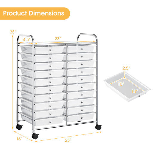 Costway 20 Drawers Storage Rolling Cart Studio Organizer-Transparent LuxuryLifeWay Online Store