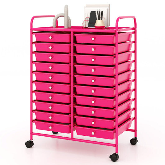 Costway 20 Removable Drawers Rolling Storage Cart Studio Organizer-Pink LuxuryLifeWay Online Store