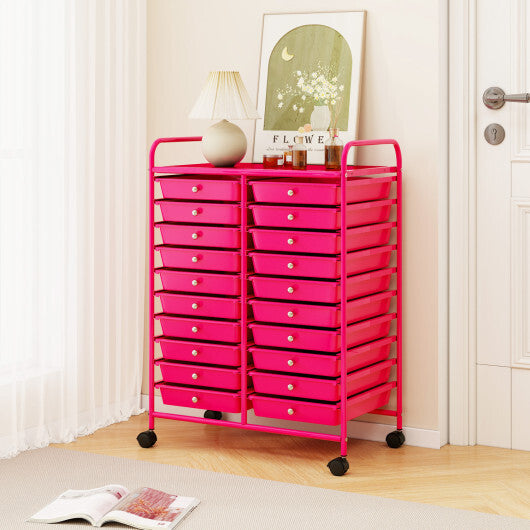 Costway 20 Removable Drawers Rolling Storage Cart Studio Organizer-Pink LuxuryLifeWay Online Store