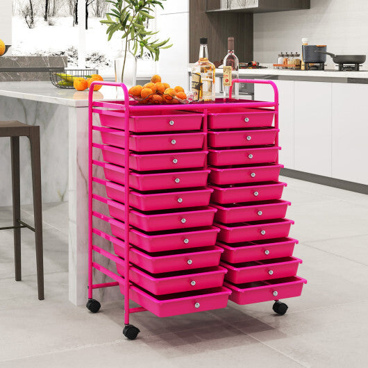 Costway 20 Removable Drawers Rolling Storage Cart Studio Organizer-Pink LuxuryLifeWay Online Store