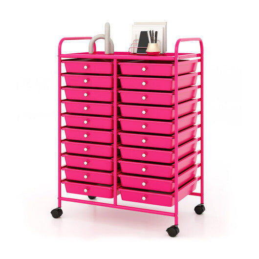 Costway 20 Removable Drawers Rolling Storage Cart Studio Organizer-Pink LuxuryLifeWay Online Store